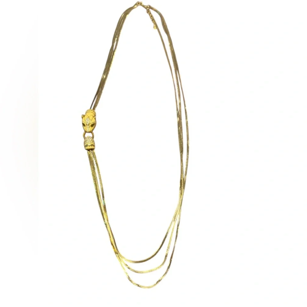 Vintage nOir Jewelry Gold/ Enamel Panther Layered Long Necklace